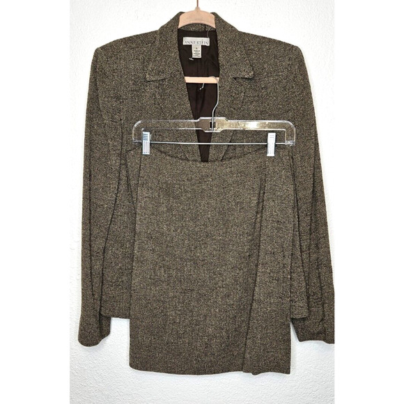 Vintage Anne Klein Womens Blazer Pencil Skirt Suit 6 Brown Wool Tweed Min USA - Picture 1 of 16